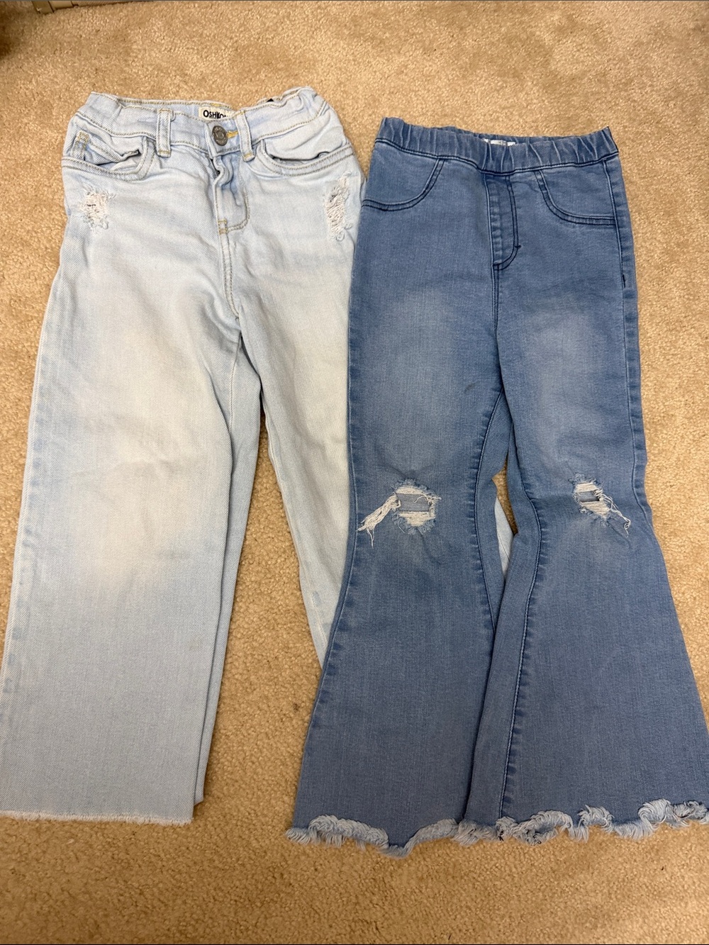 Girls' Two-Pack Light & Medium Blue Distressed baggy/Flare Jeans